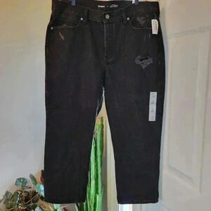 NWT Old Navy Black High-Rise Slouchy Straight Distressed Jeans, Size 14‎